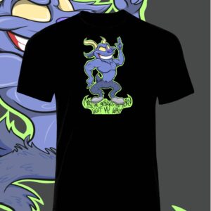 Black t-shirt featuring a sly cartoon wolf on green slime.